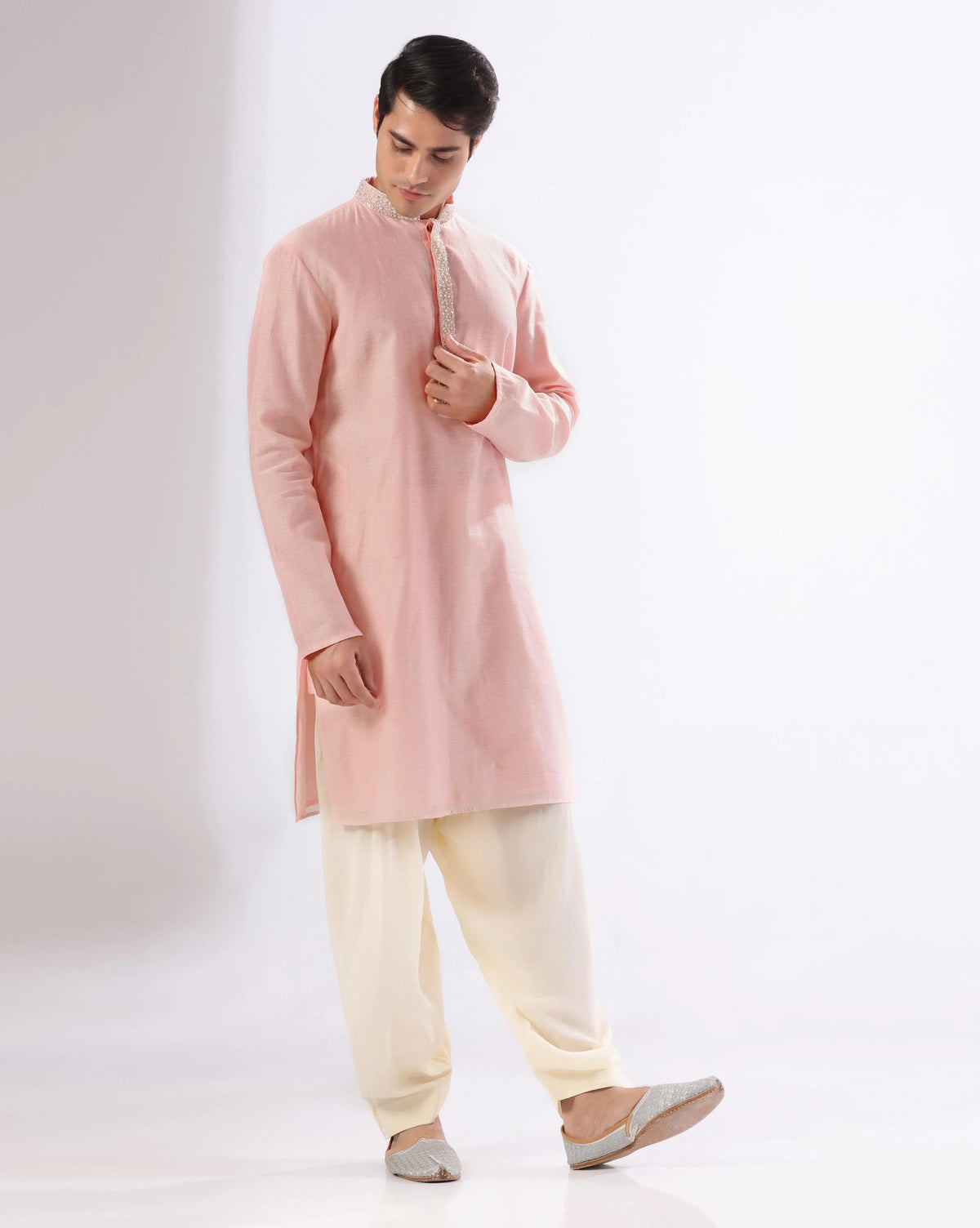 Pink Pearl Work Kurta Set For Men's