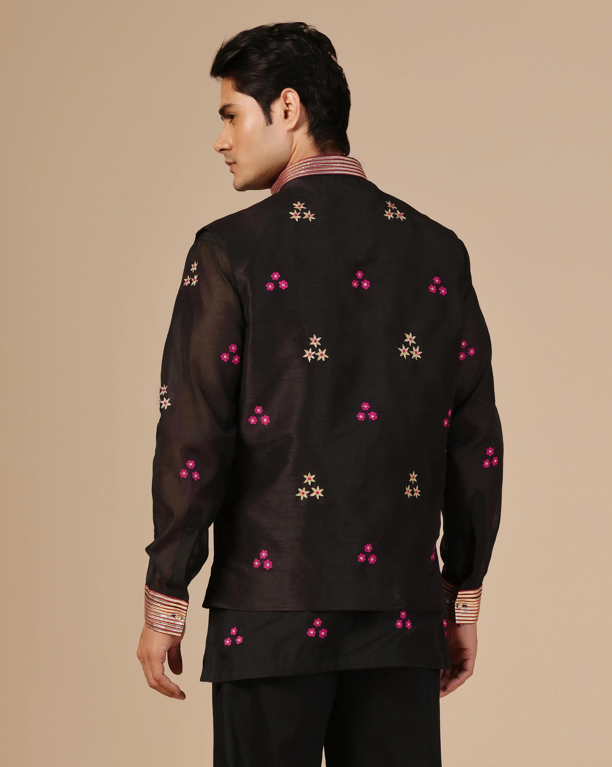 Black Chanderi Men's Nehru Jacket