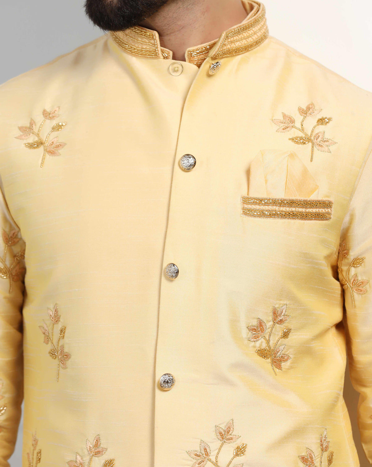 Yellow Men's Embroidered Nehru Jacket