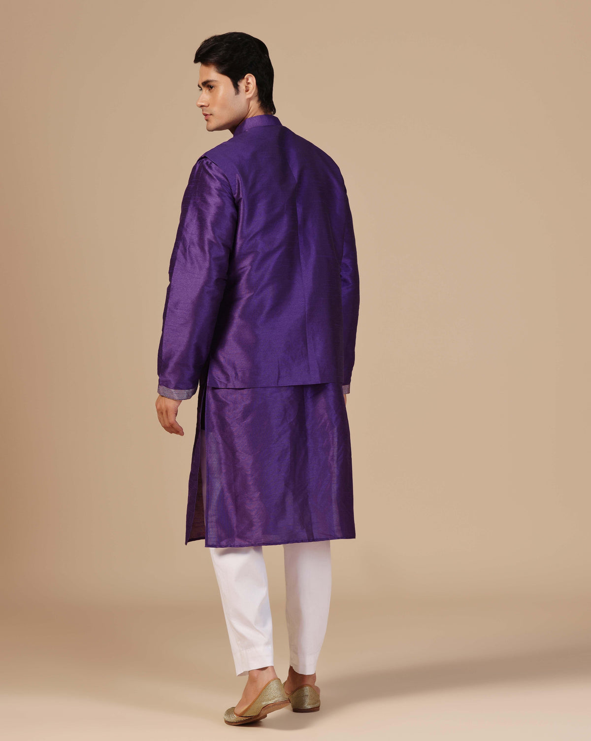 Men's Purple Nehru Jacket Embroidered Kurta Set
