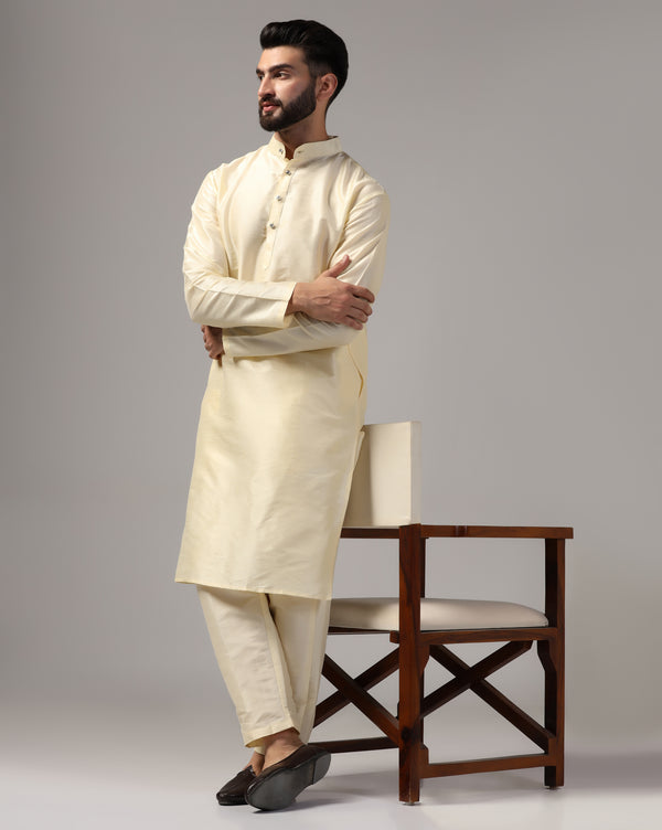 Classic Ivory Dupion Silk Kurta Set