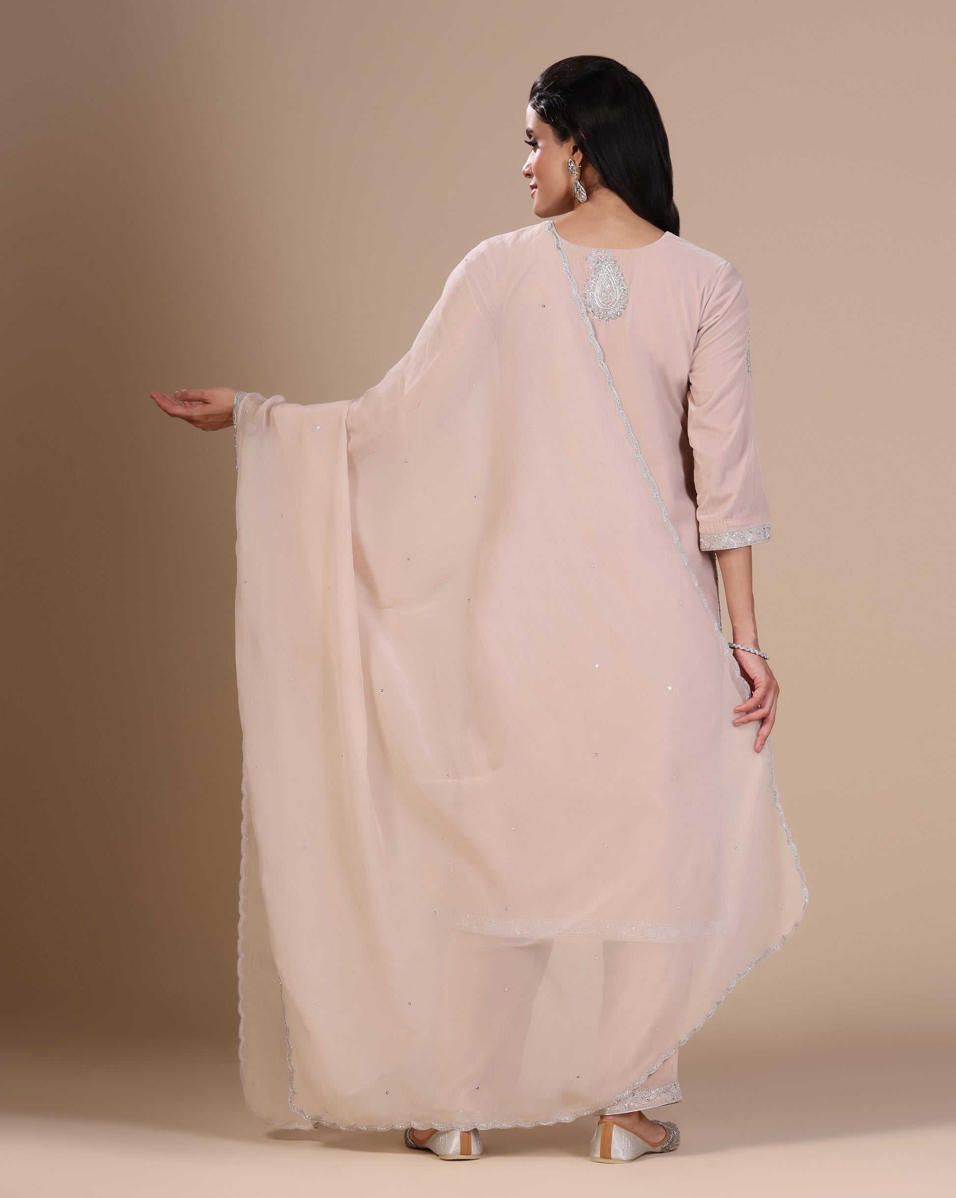 Velvet Blush Pink Embroidered Kurta Set