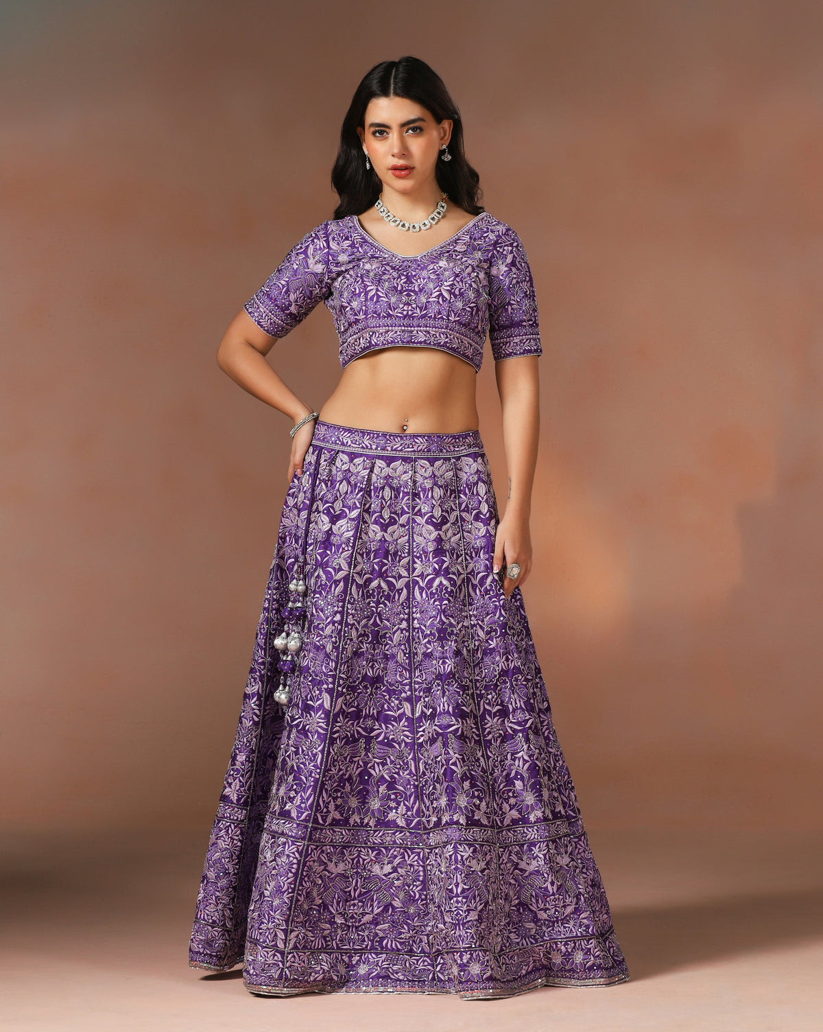 Dupion Silk Thread Work Lehenga With Sequins & Cutdana Embellishments
