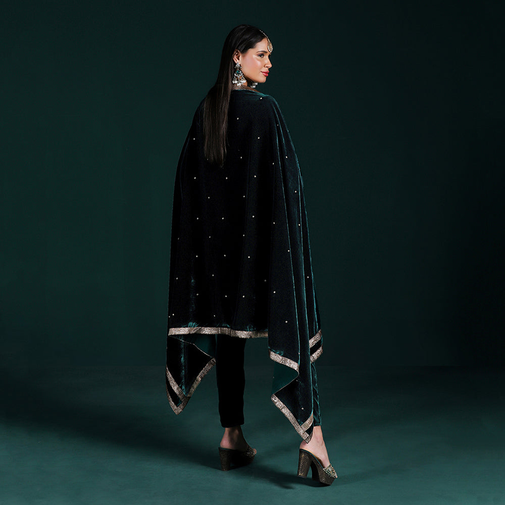 Velvet Green Kurta Set