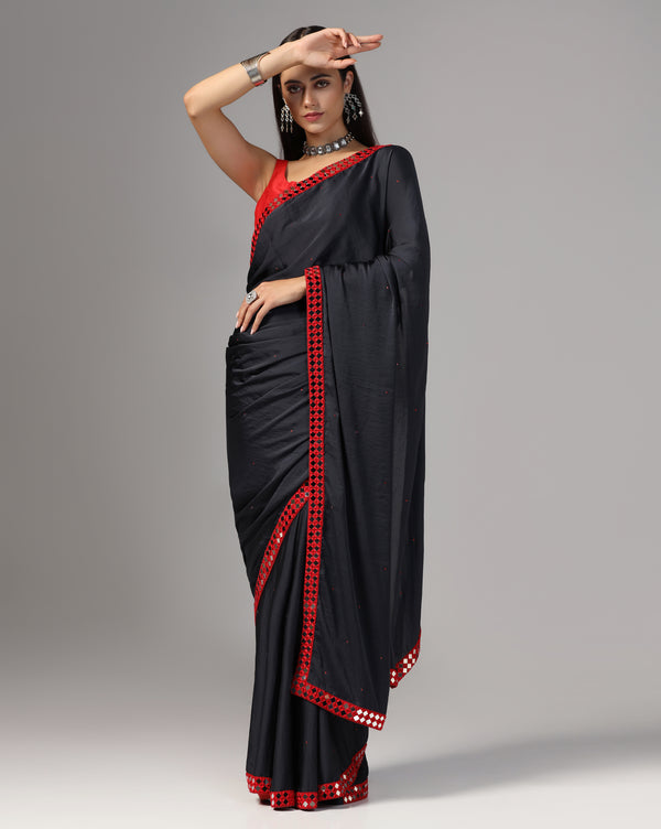 Elegant Blue Mirror Work Saree