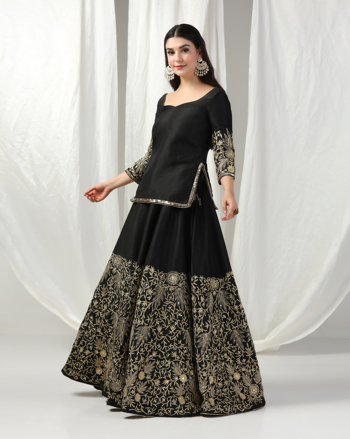 Black Gold Aari Embroidered Lehenga
