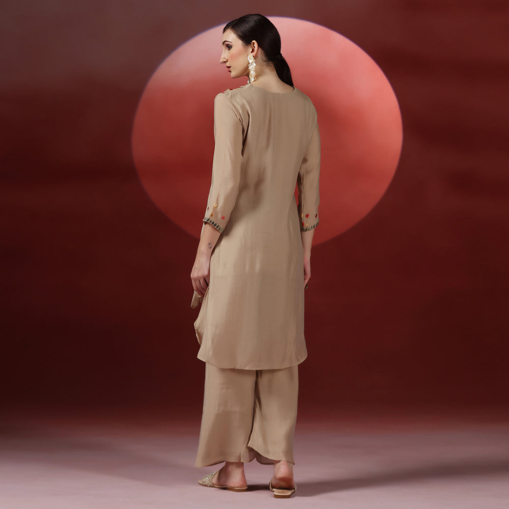 Beige Embroidered Co-ord Set