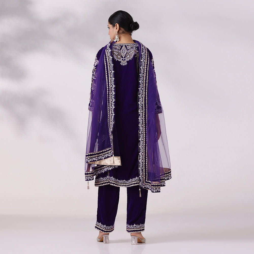 Purple Thread Embroidered Kurta Set