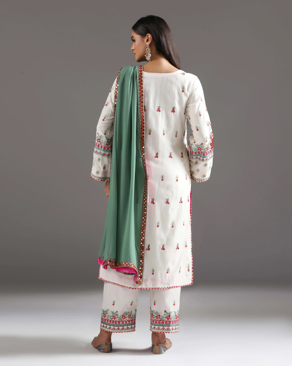 Ivory Glow, Chanderi Suit With Mirror & Thread Work