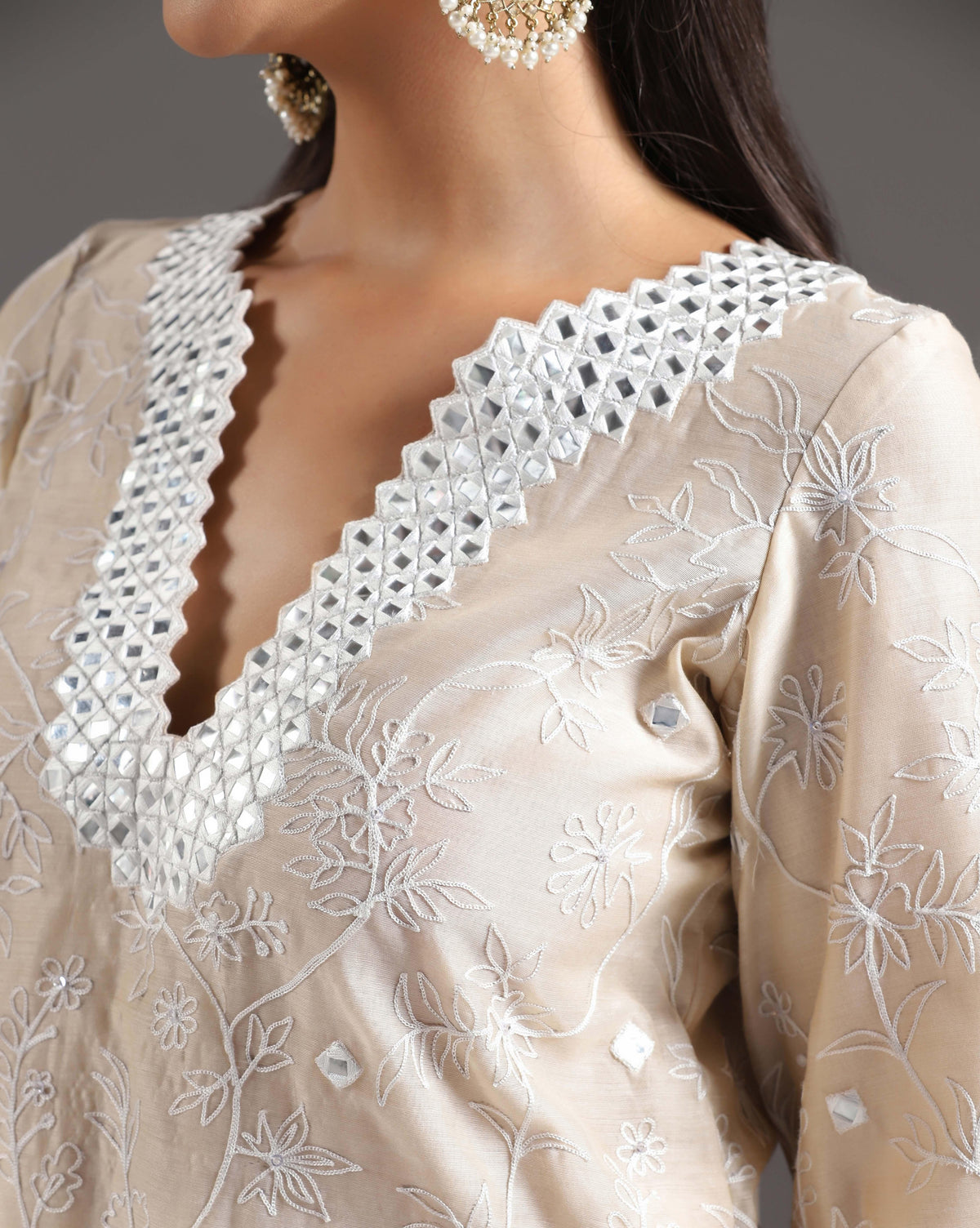 Ivory Mirror Embroidered Kurti