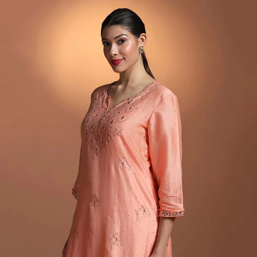 Peach Mukesh Kurti
