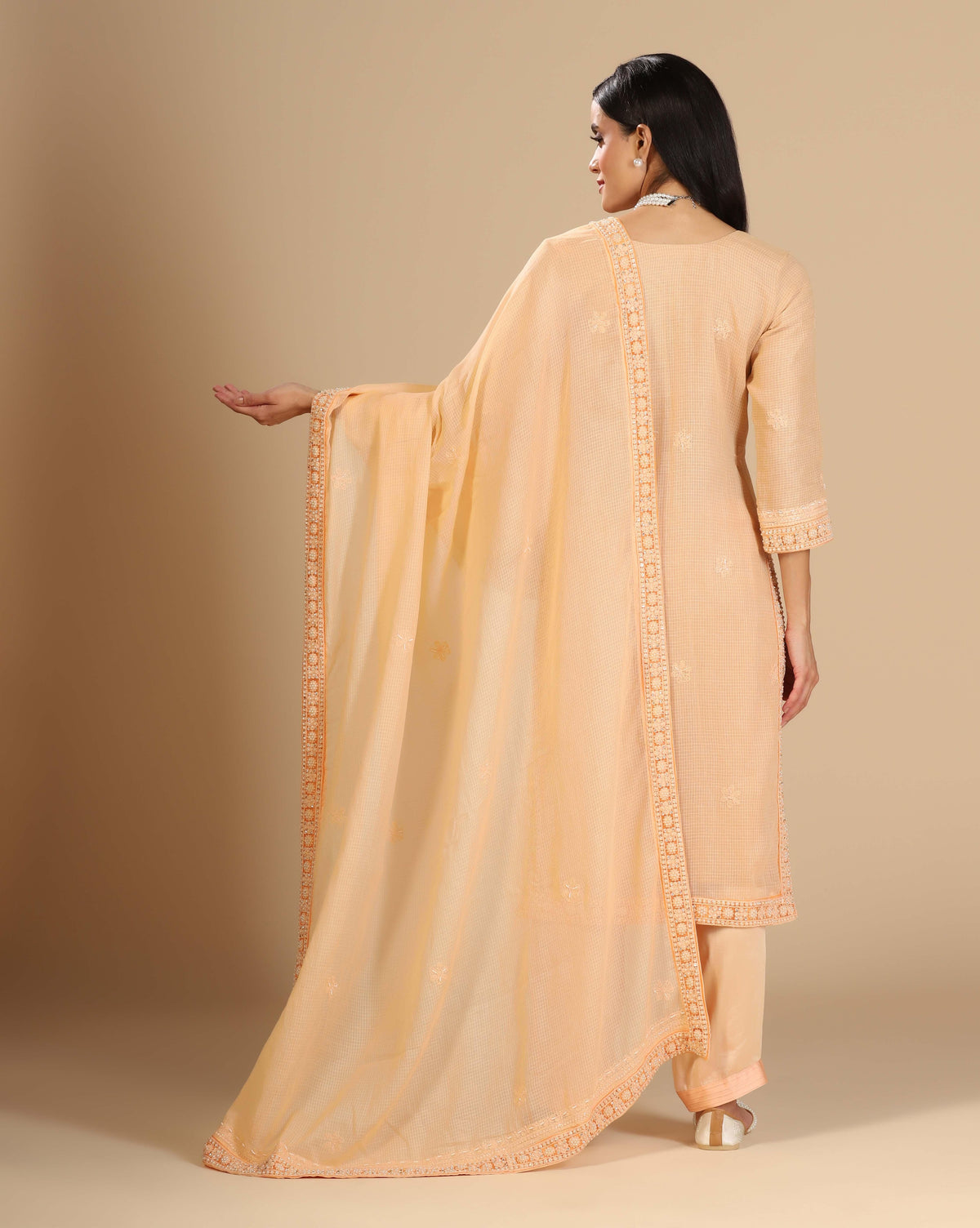 Chikankari Peach Pearl Suit