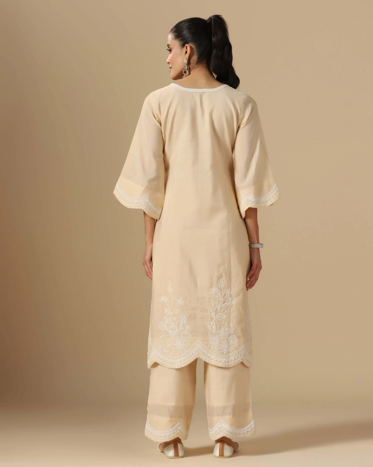 Chanderi Ivory Pearl Organza Dupatta Suit