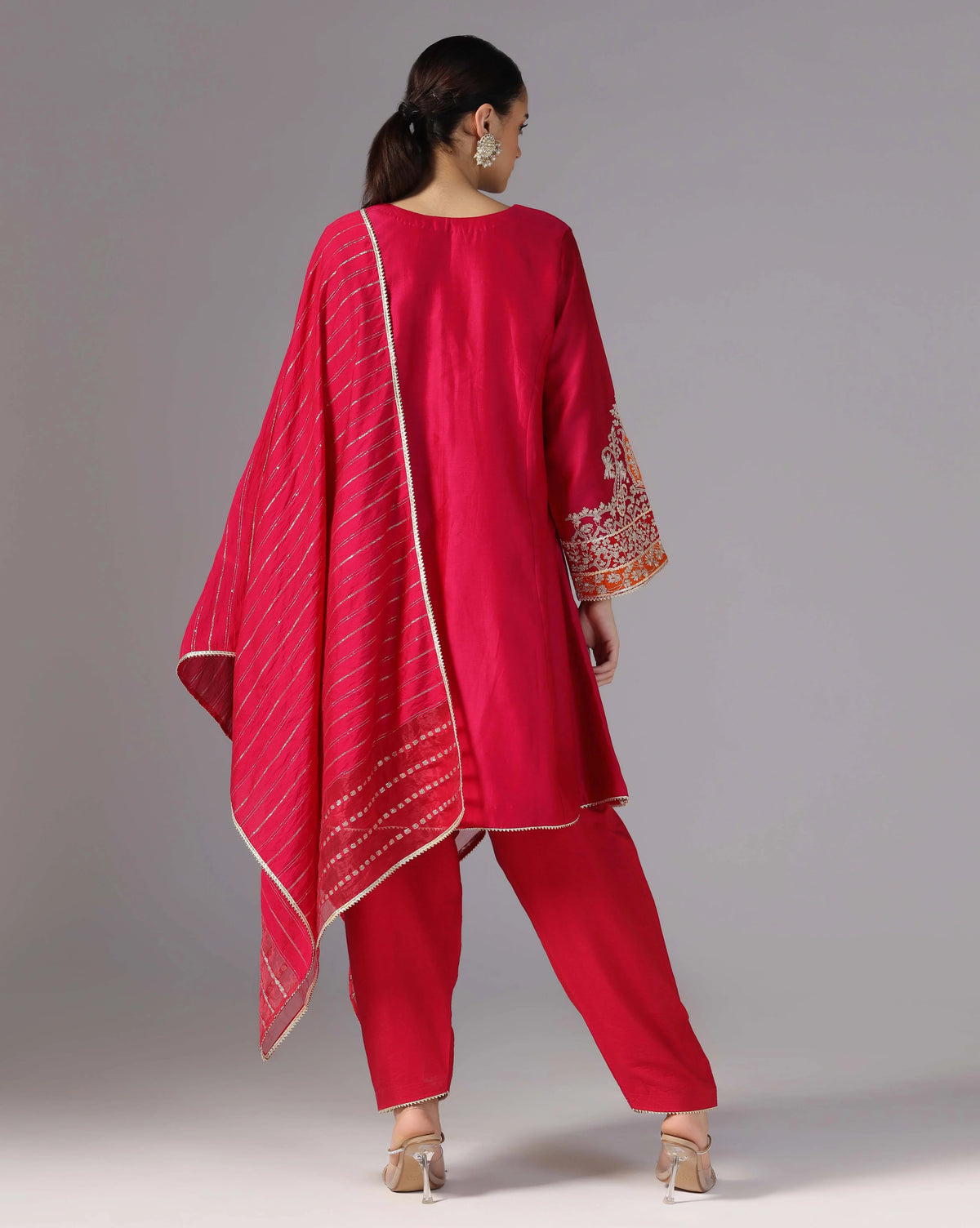 Chanderi Red Dori Embroidery Kurta Set
