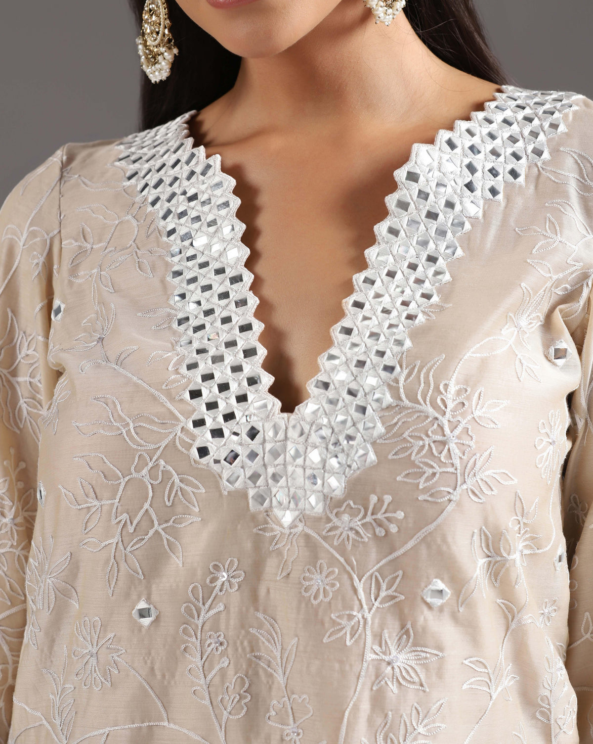 Ivory Mirror Embroidered Kurti Set