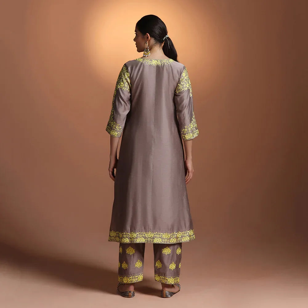 Green Chanderi Embroidered Suit