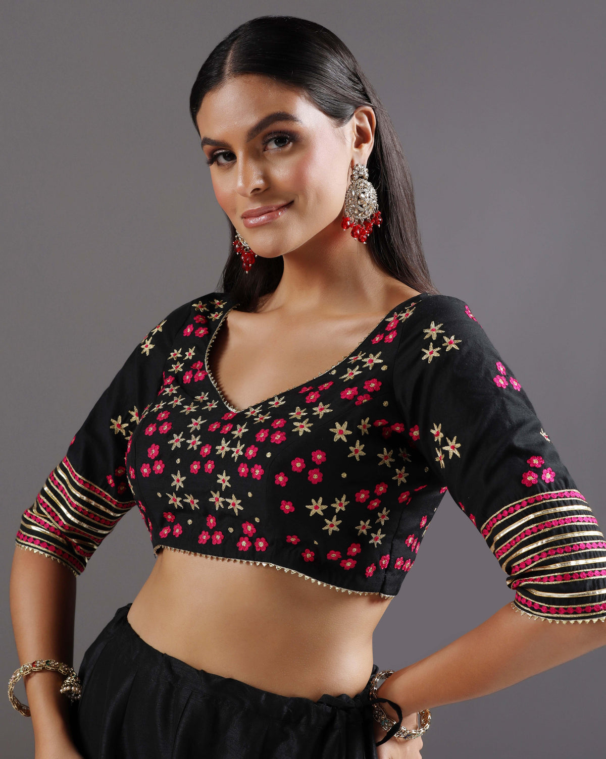 Black Chanderi Embroidered Gotta Lehenga