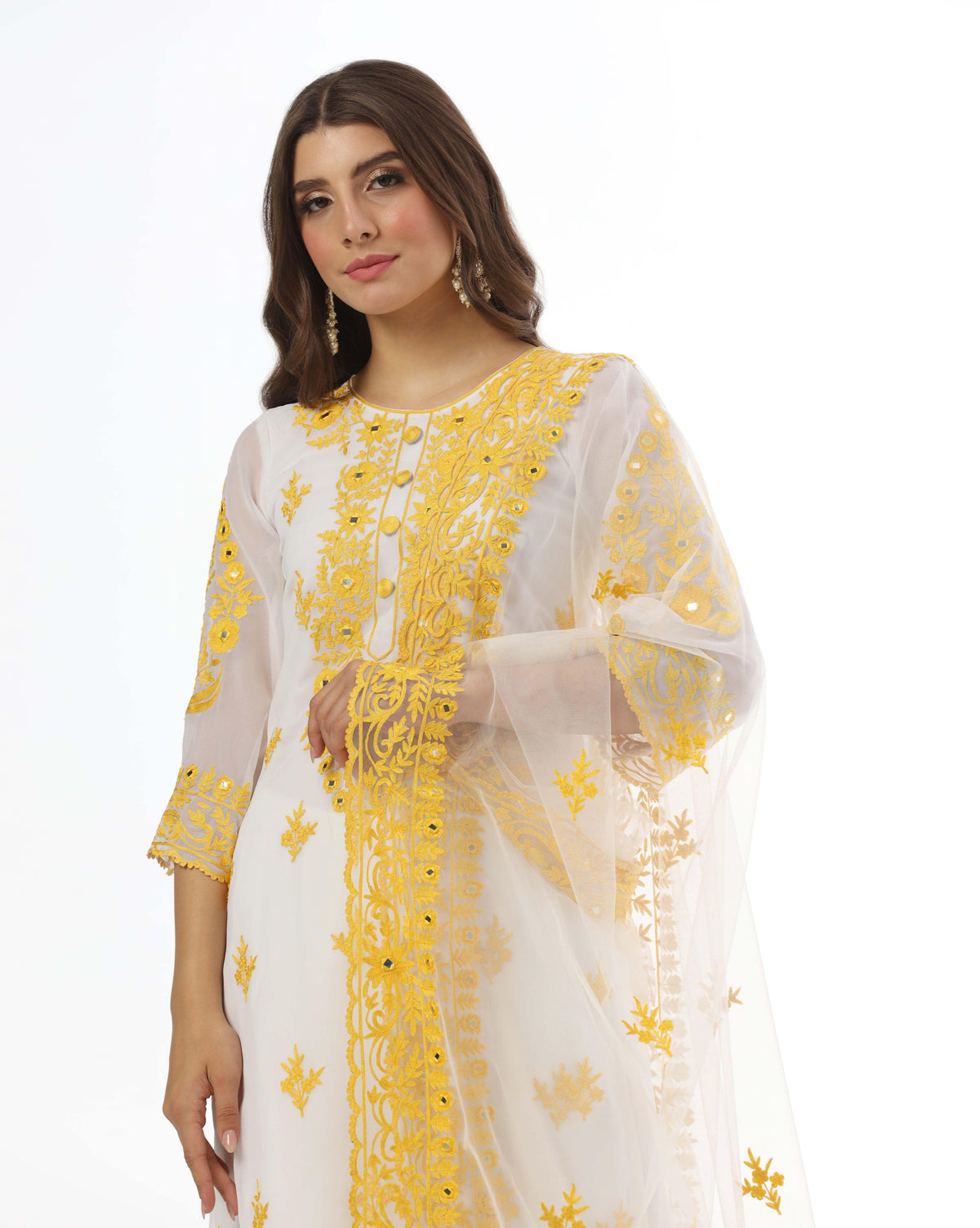 Sunshine Mirror Yellow Kurta Palazzo Set With Aari Detailing