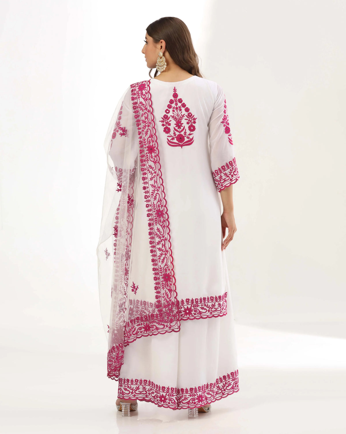Vibrant Fuchsia Mirror Kurta Palazzo Set With Aari Detailing