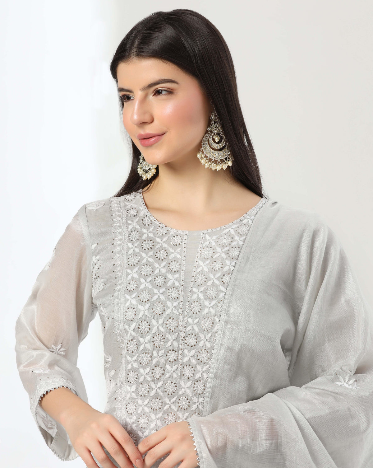 Silver Chikankari Kurta Set
