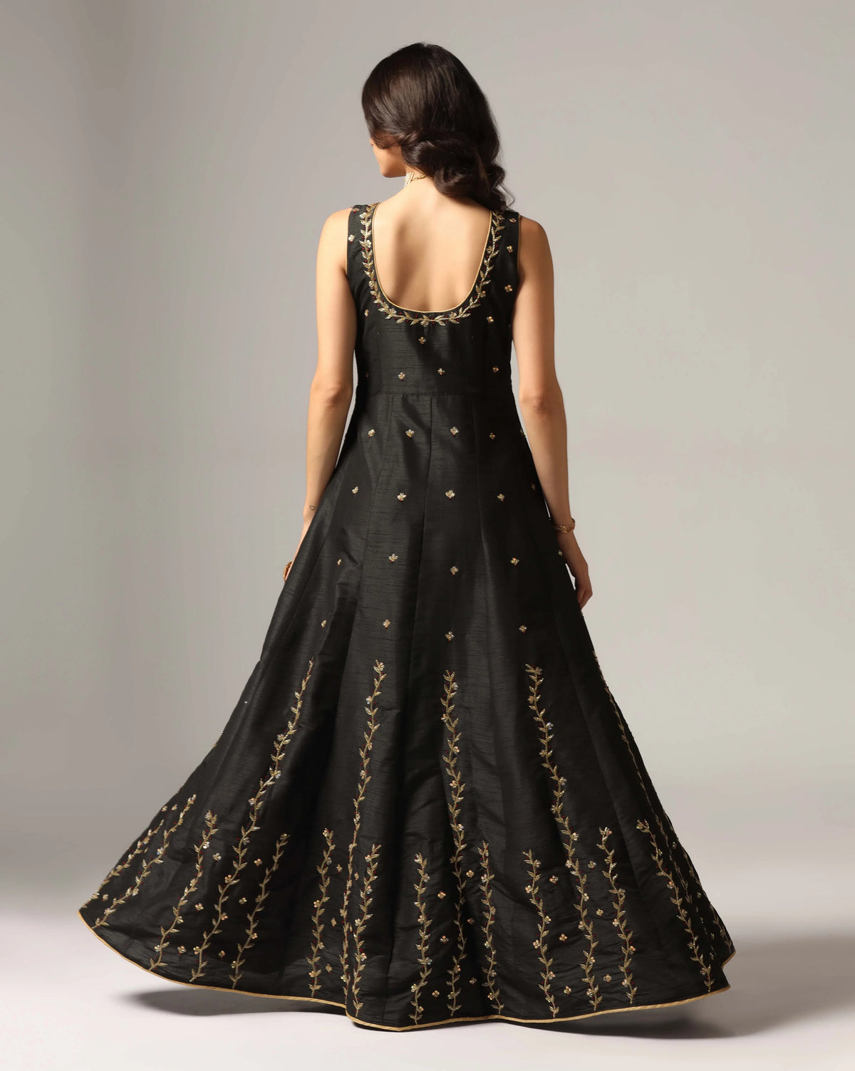 Black Embroidered Flowing Silhouette