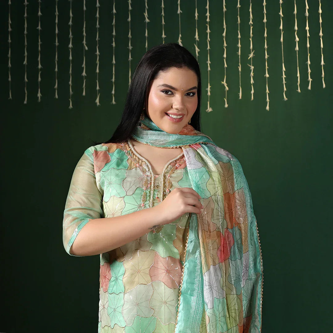 Printed Organza Suit