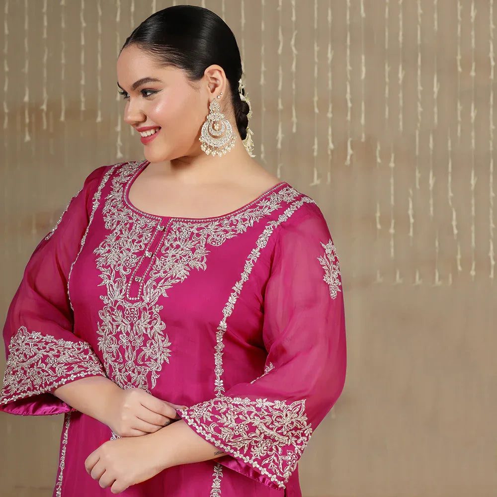 Fuchsia Organza Suit
