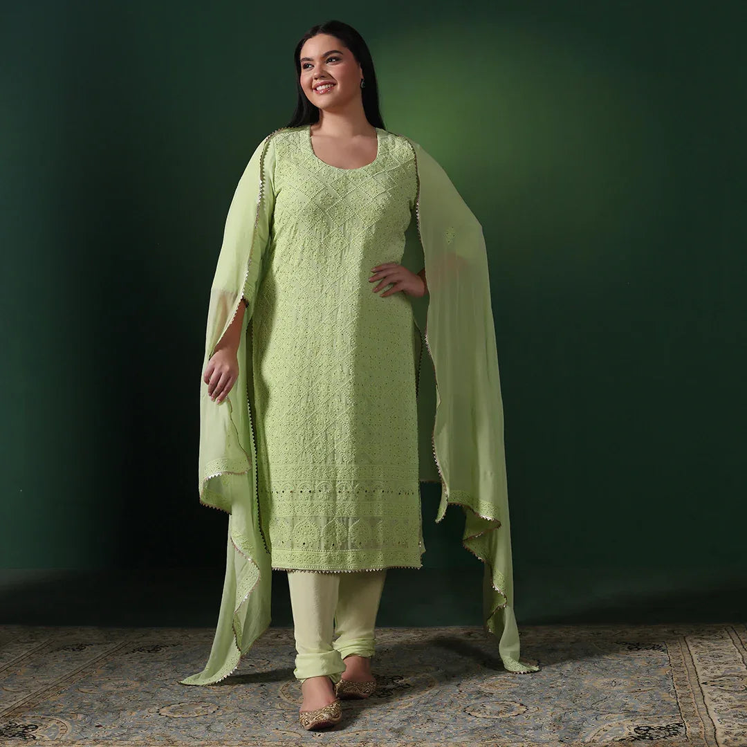Green Mukesh Chikankari Suit
