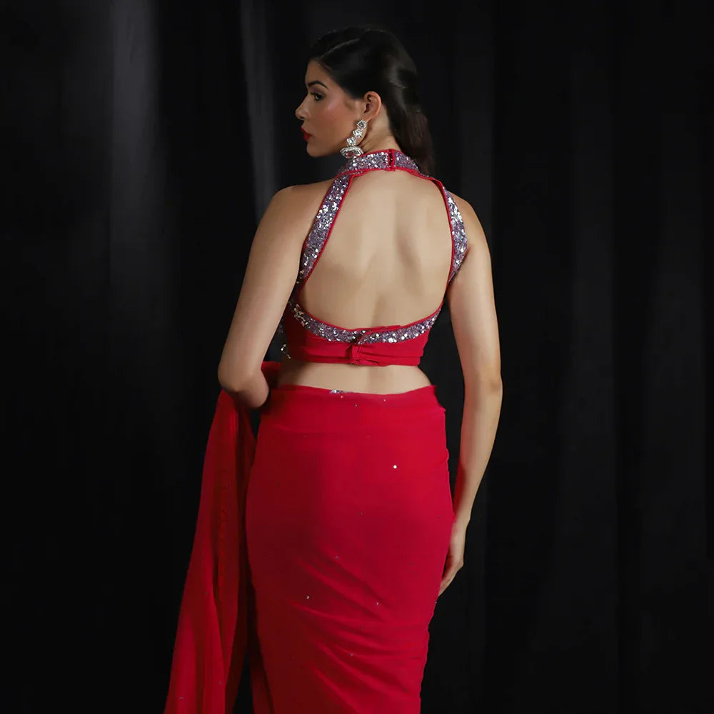 Fuchsia Pink Sequins Border Saree