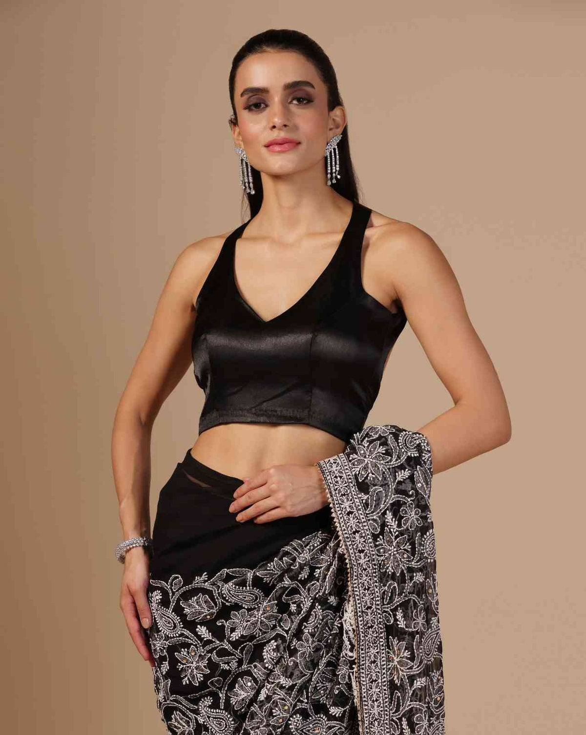 Black Georgette Chikankari Saree