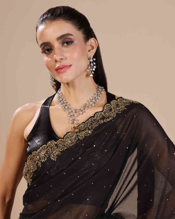 Black Chiffon Lurex Embroidered Saree