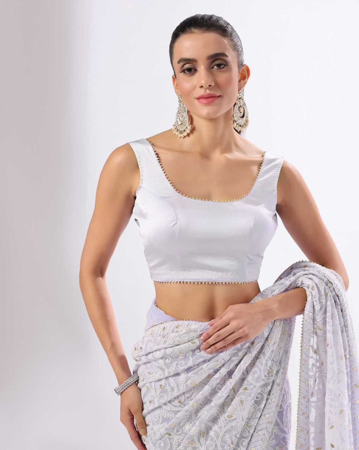 Lavender Georgette Chikankari Saree