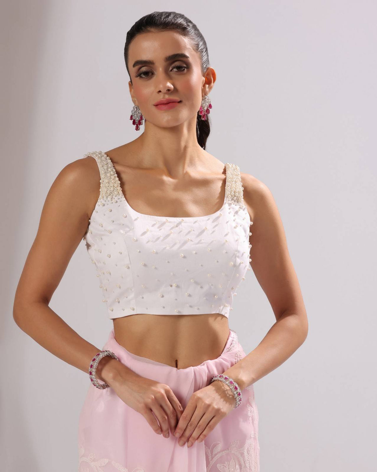 Peach Pink Georgette Chikankari Saree