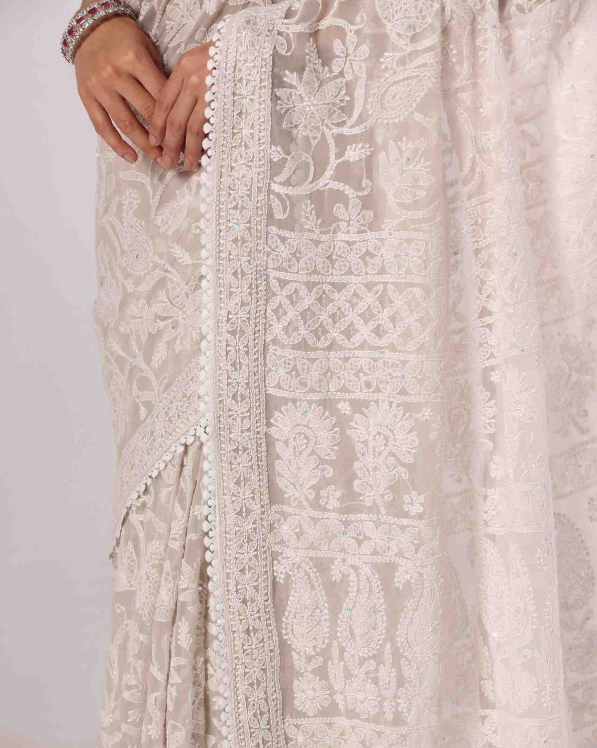 Nude Georgette Chikankari Saree