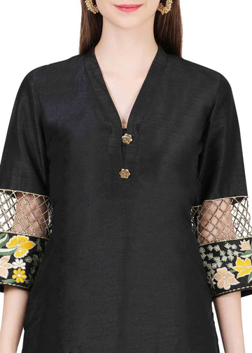 Luxury Black Dupion Silk Co-ord Set with Intricate Work
