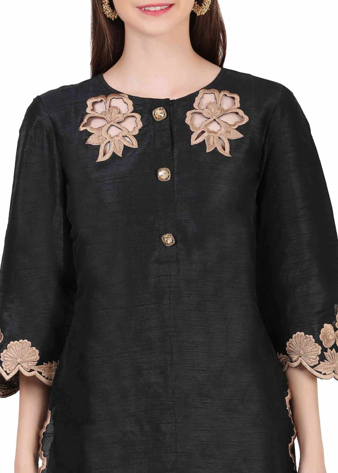 Classic Black Dupion Silk Thread Work Co-ord Set