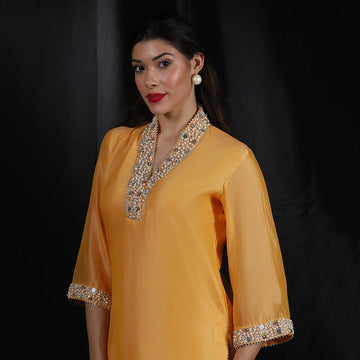 Orange Chanderi Embroidered Co-ord Set