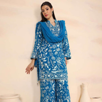 Blue Georgette Embroidered Kurta Set
