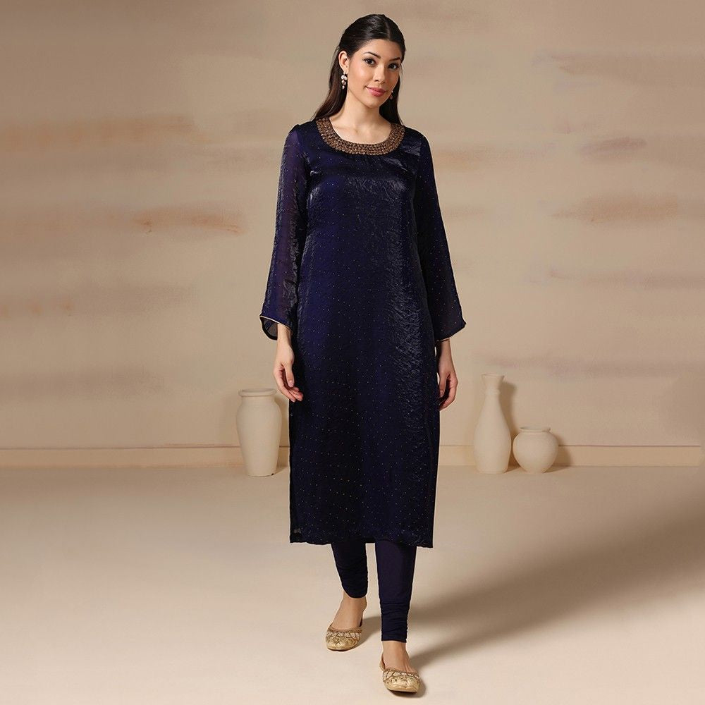 Blue organza embroidered kurta set for women — RNG REZA