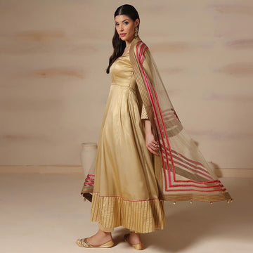 Golden Grace Georgette Anarkali with Intricate Work