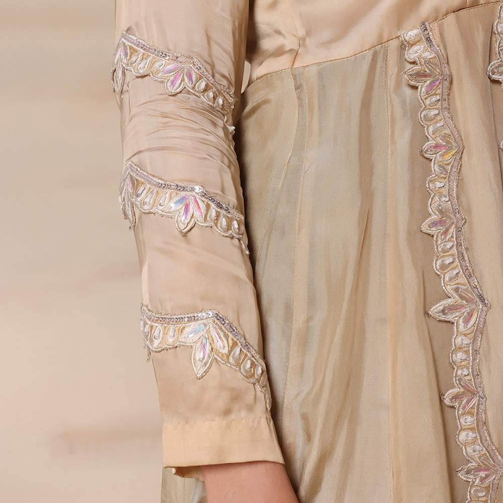 Gold Satin Anarkali Set