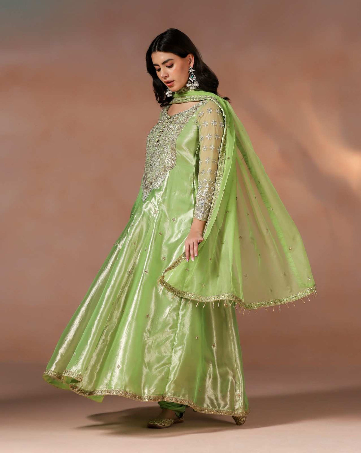 Classic Green Silk Anarkali with Fine Embroidery