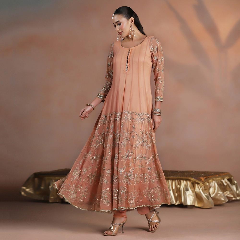 Peach Blush Embroidered Anarkali with Dupatta