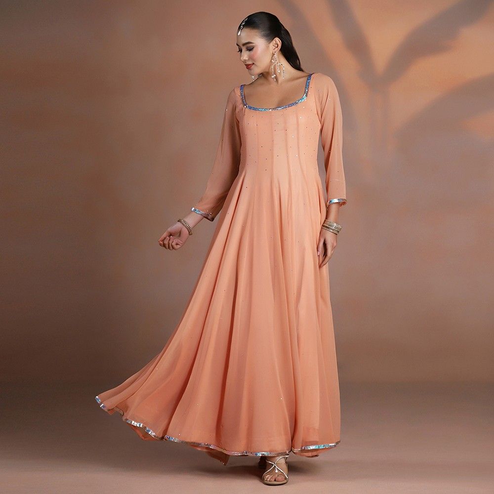 Peach Blush Embroidered Anarkali with Embroidered Dupatta