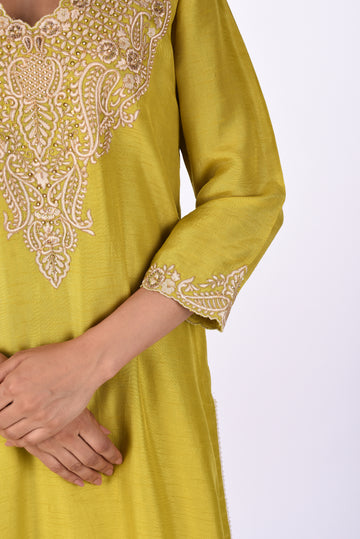 Kurti With Pants And Dupatta Yellow Embroidered Kurta Set with Dupatta
