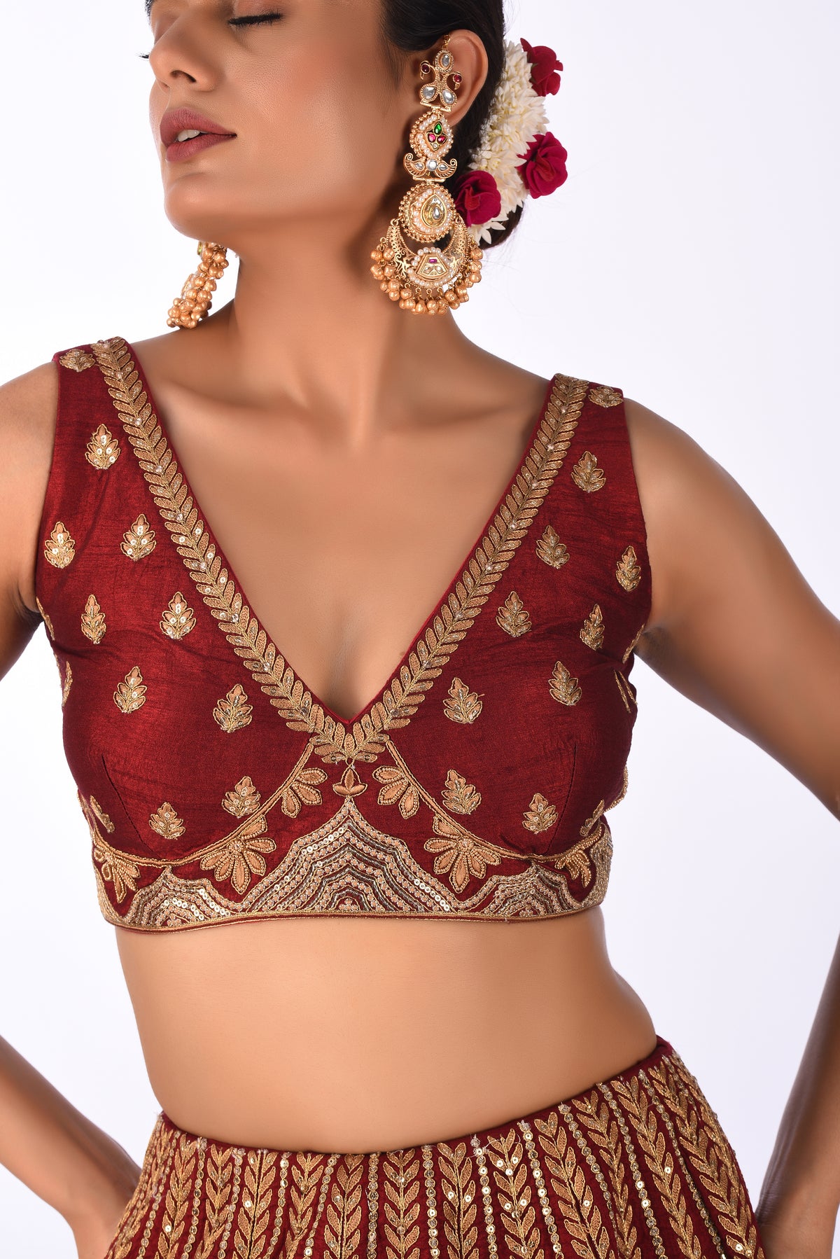 Lehenga Set Rich Maroon Velvet Embroidered Lehenga
