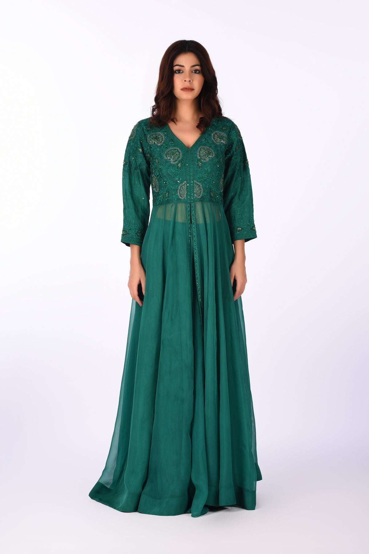 Emerald green embroidered Anarkali suit for women — RNG REZA