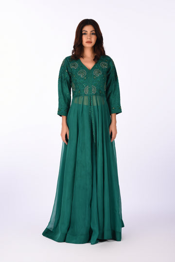Anarkali Sut Emerald Green Embroidered Anarkali Set