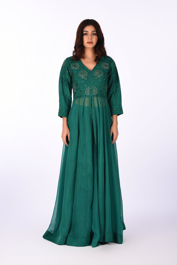 Anarkali Sut Emerald Green Embroidered Anarkali Set