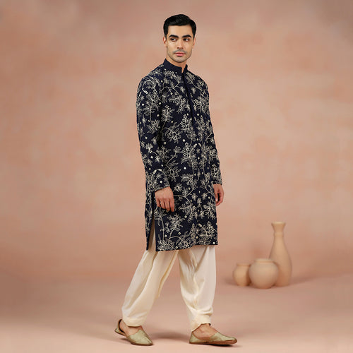 Deep Blue Chanderi Men's Kurta Set